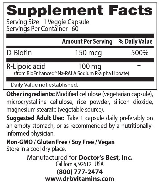 Stabiliseret R-Lipoic Acid med BioEnhanced Na-RALA, 100mg - 60 vcaps - Billede 5