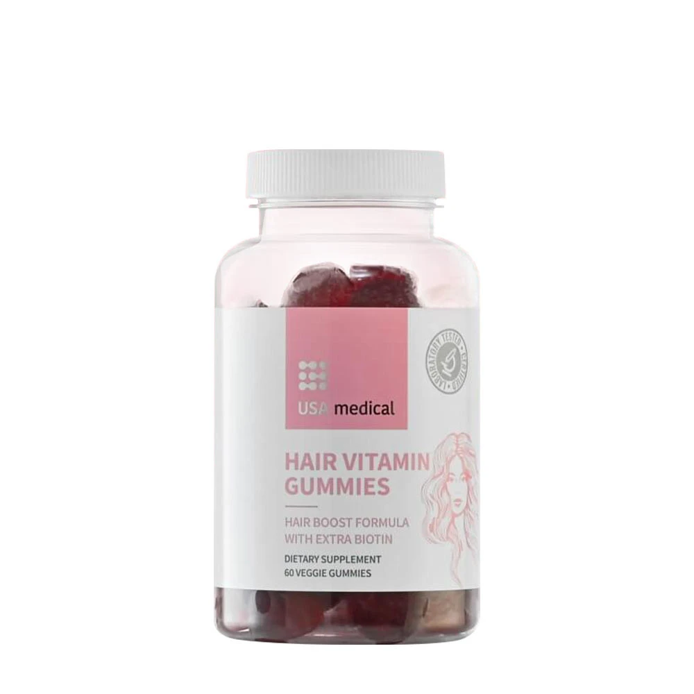 USA Medical - Hair Vitamin Gummies 60 stk, Hindbær