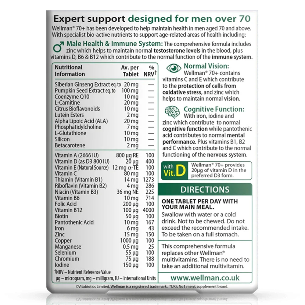 Vitabiotics - Wellman 70+ 30 tabletter - Billede 2