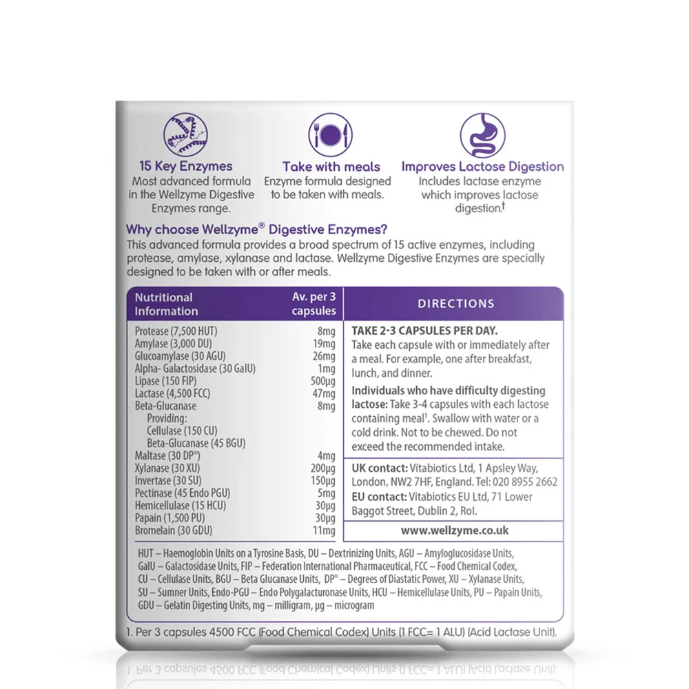 Vitabiotics - Wellzyme Avanceret Fordøjelsesenzymer 60 kapsler - Billede 2