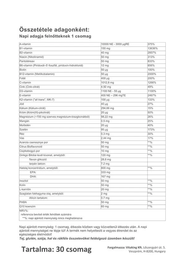 Vitaking - Multivitamin Senior Pack 365, 30 pakker - Billede 3