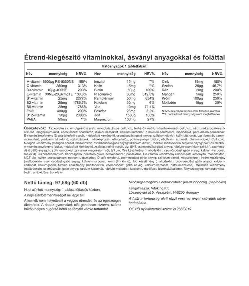 Vitaking - 9 Måneders Multivitamin 60 Tabletter - Billede 2