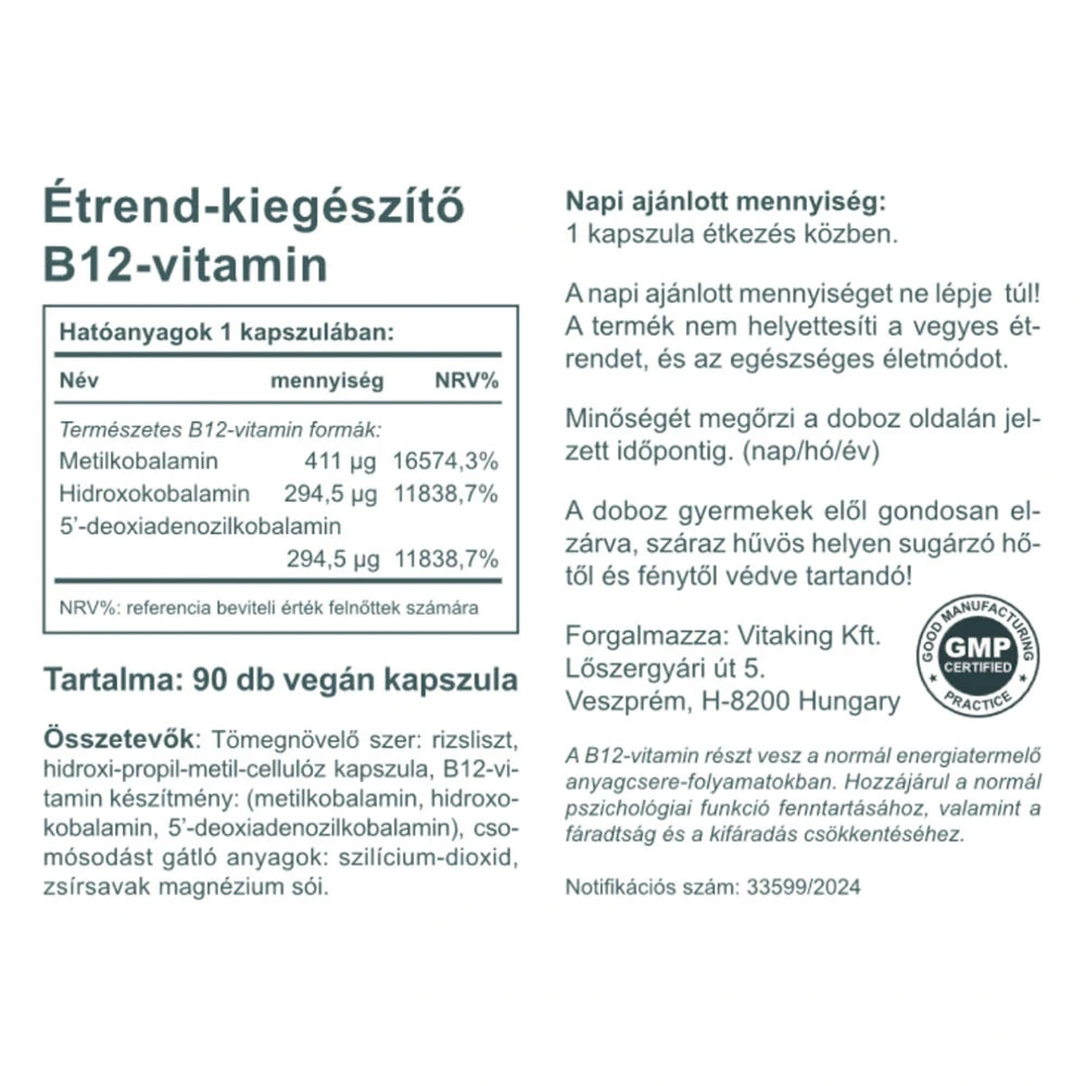 Vitaking - Active Vitamin B12 1000 mcg (90 kapsler) - Billede 2