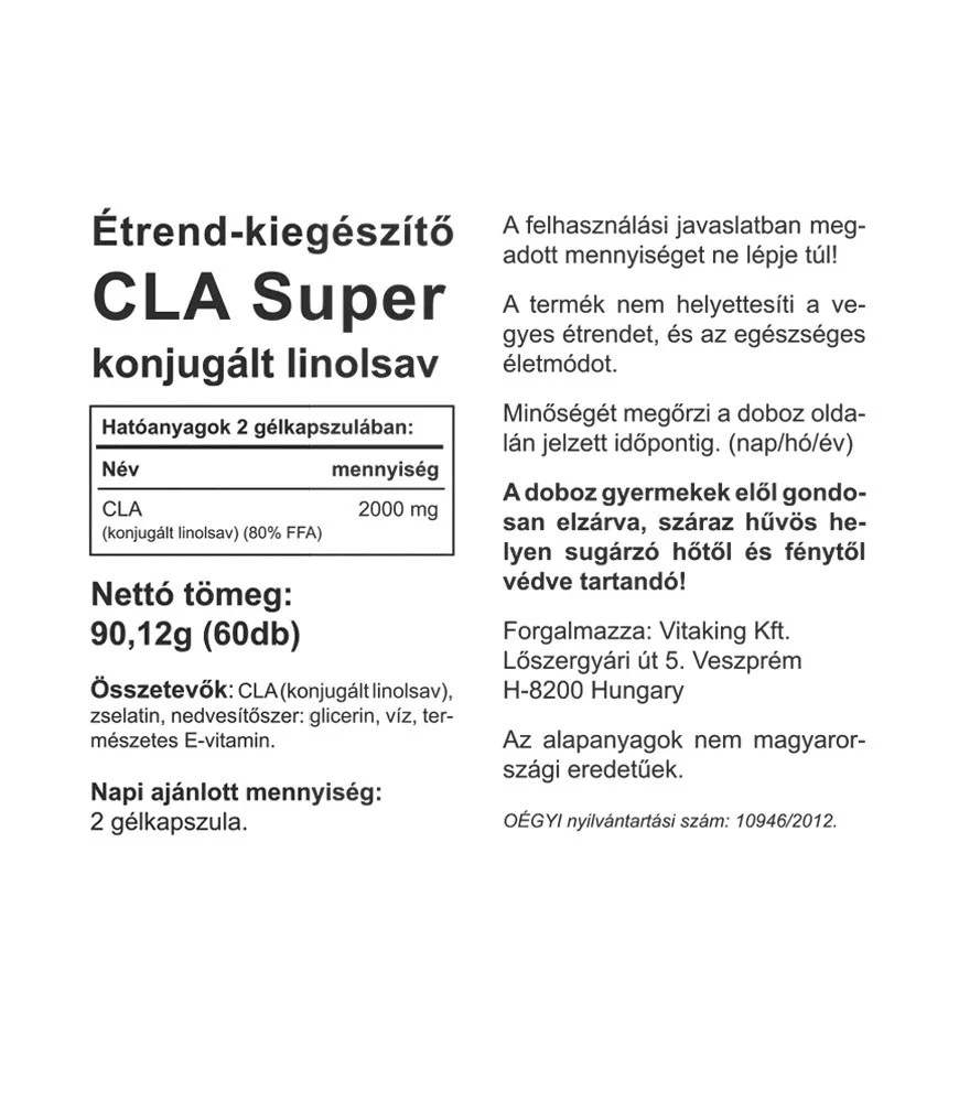 Vitaking - CLA Super 2000 mg, 60 Softgels - Billede 2