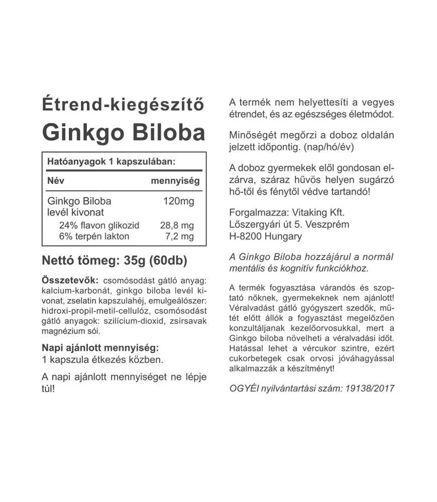 Vitaking - Ginkgo Biloba Forte 120 mg, 60 kapsler - Billede 2