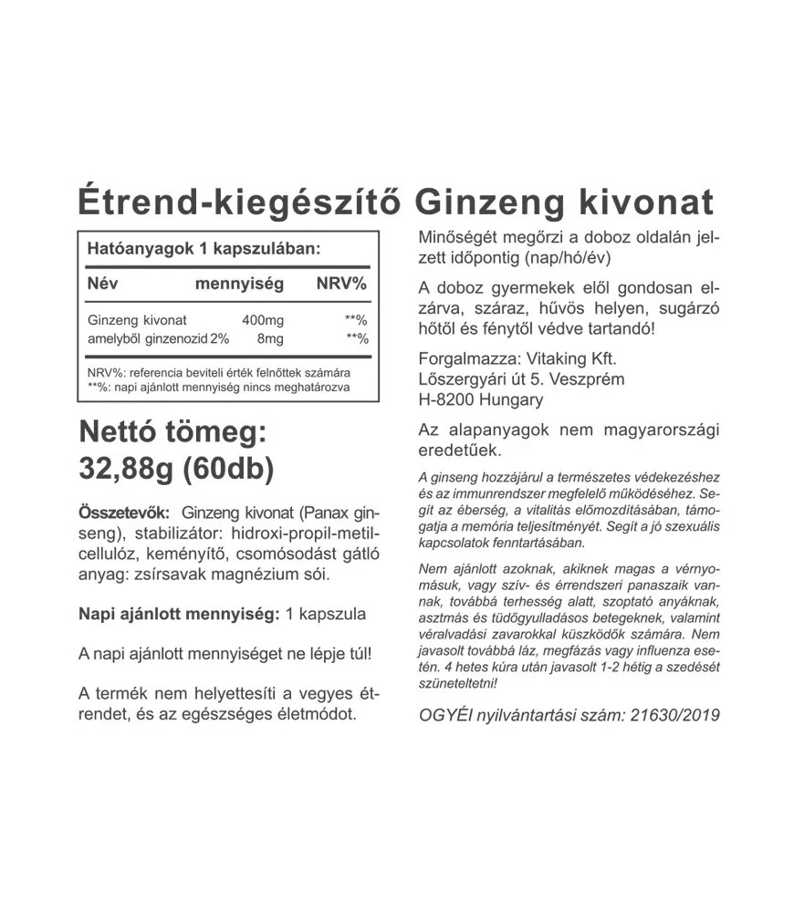 Vitaking - Ginseng Ekstrakt 100 mg (60 Kapsler) - Billede 2