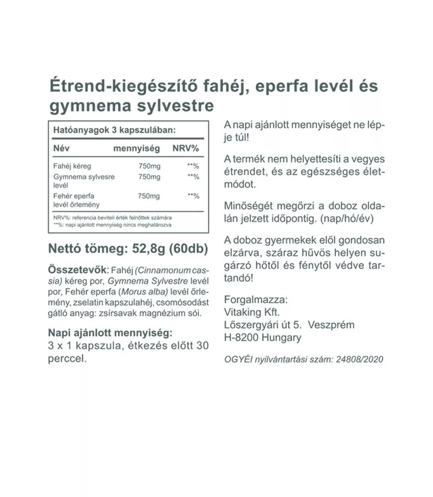 Vitaking - Gymnemax med Morbær og Kanel 750 mg (60 kapsler) - Billede 2