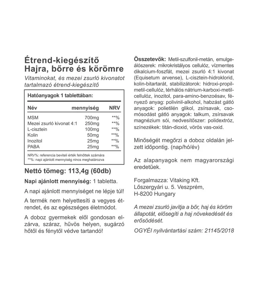 Vitaking - Hår, Hud & Negle Vitaminer 60 Tabletter - Billede 2