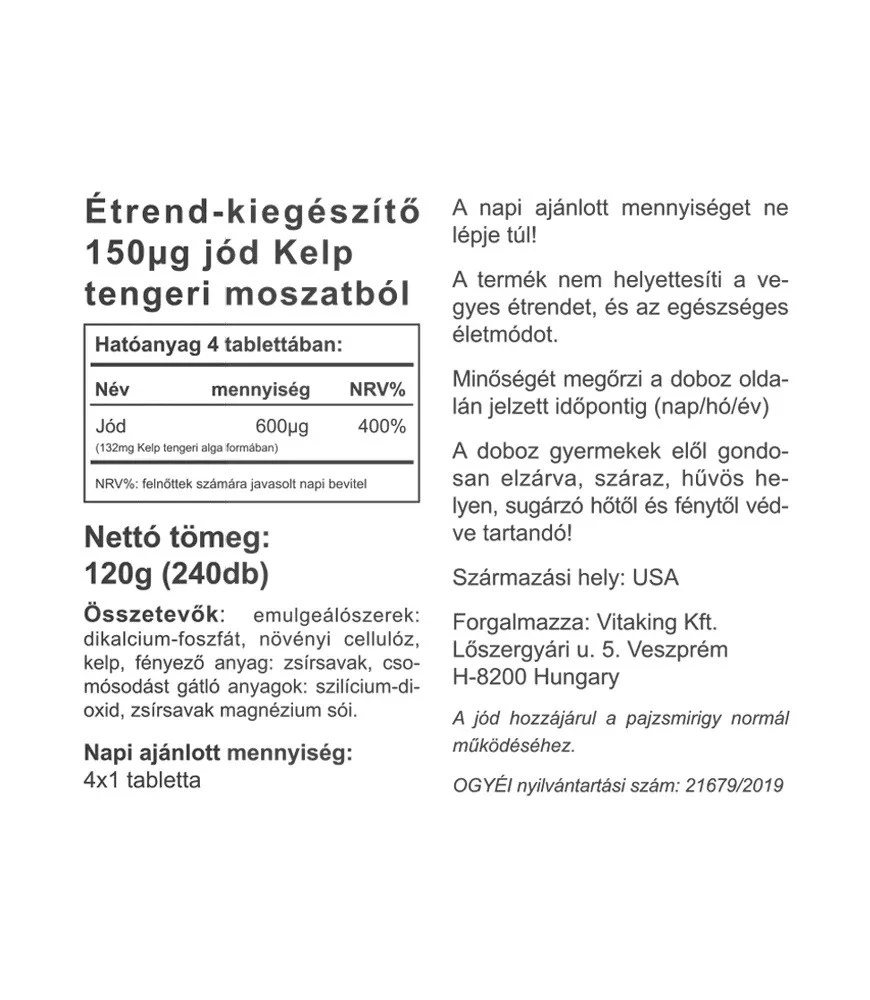 Vitaking - Jod 240 Tabletter - Billede 2