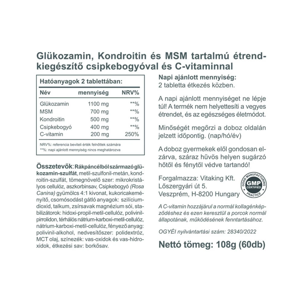 Vitaking - Joint Formula Glucosamin + Chondroitin + MSM 60 tabletter - Billede 2