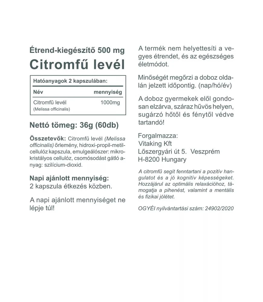 Vitaking - Citronmelisse 500 mg (60 kapsler) - Billede 2