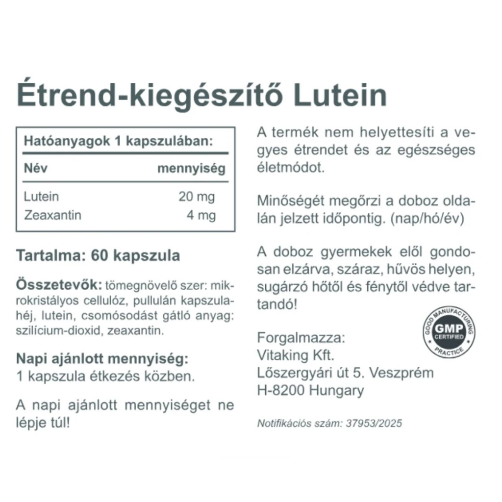 Vitaking - Lutein 20 mg + Zeaxantin 4 mg (60 kapsler) - Billede 2