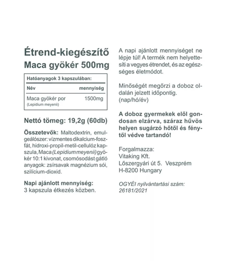Vitaking - Maca 500 mg (60 kapsler) - Billede 2