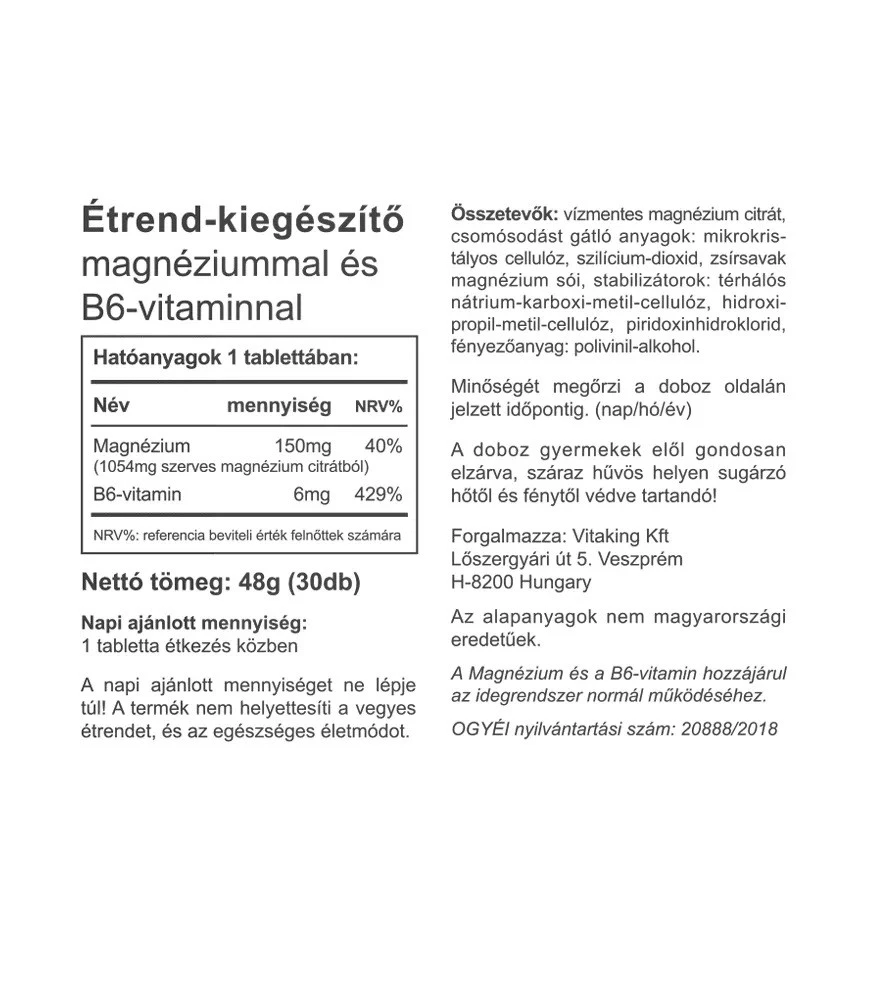 Vitaking - Magnesiumcitrat med B6 30 tabletter - Billede 2