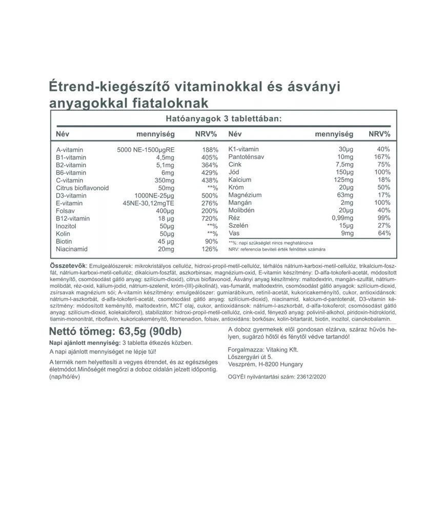 Vitaking - Mega Vitamin til Teenagere 90 Tabletter - Billede 2