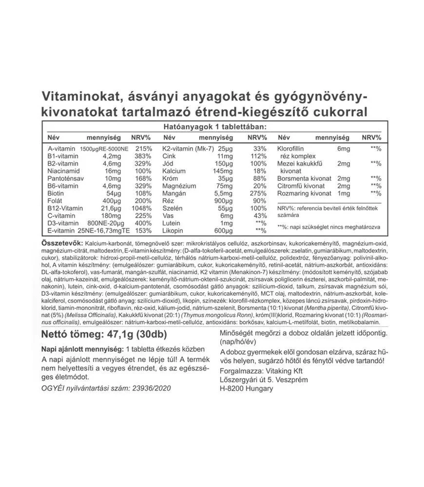 Vitaking - Nicovit Multivitamin Kompleks 30 Tabletter - Billede 2