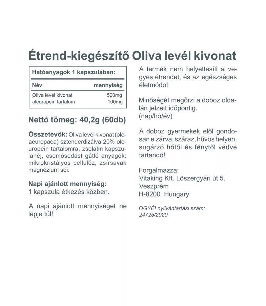 Vitaking - Olivenbladsekstrakt 500 mg (60 Kapsler) - Billede 2