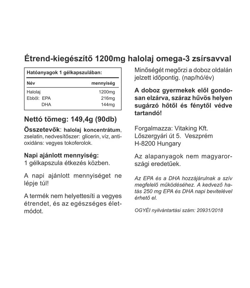 Vitaking - Omega-3 1200 mg (90 Softgels) - Billede 2