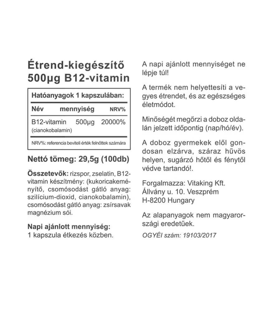 Vitaking - Vitamin B-12 500 mcg (100 kapsler) - Billede 2