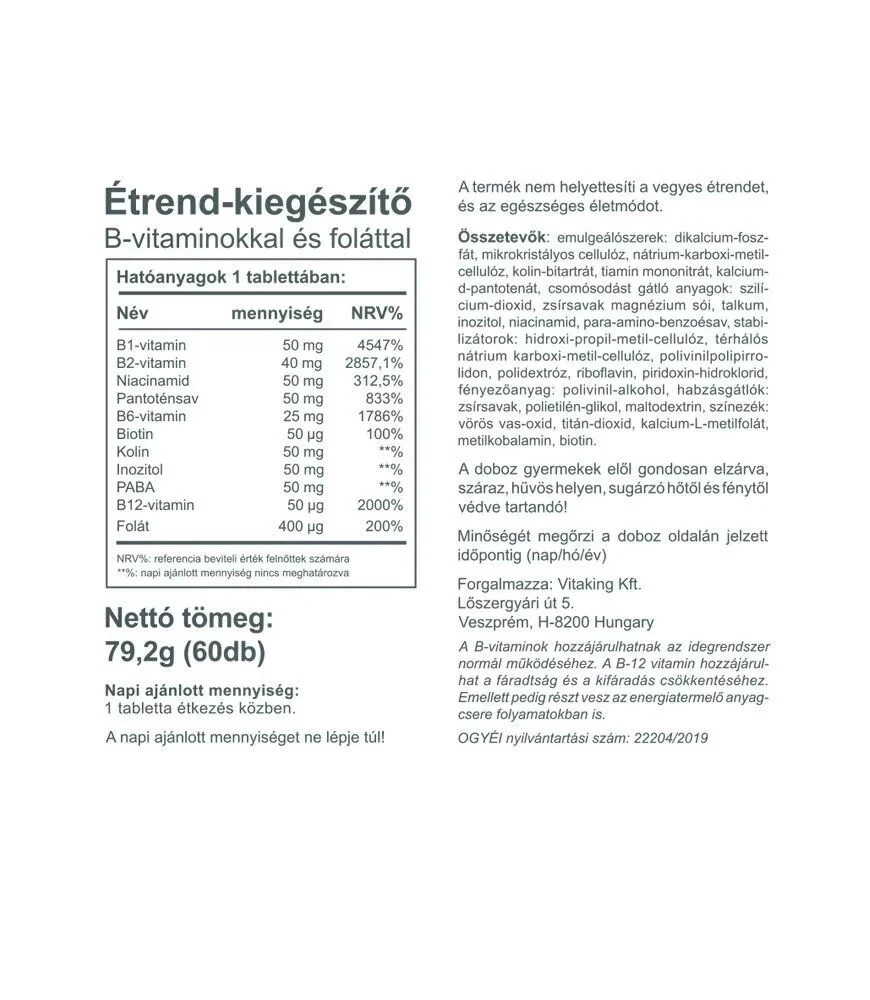 Vitaking - Vitamin B-50 Kompleks 60 Tabletter - Billede 2