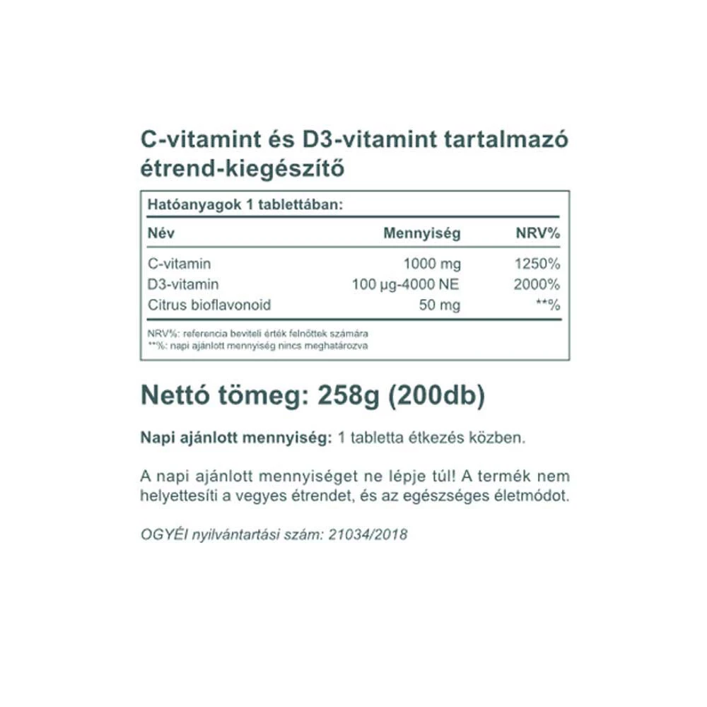 Vitaking - Vitamin C-1000 + D-4000, 200 tabletter - Billede 2