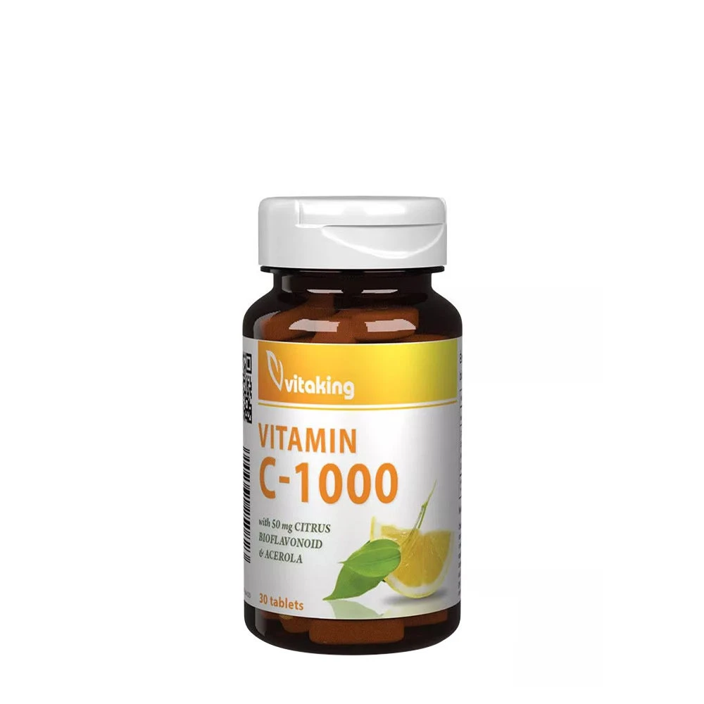 Vitaking - Vitamin C 1000 mg med 50 mg Citrus Bioflavonoider og Acerola, 30 tabletter