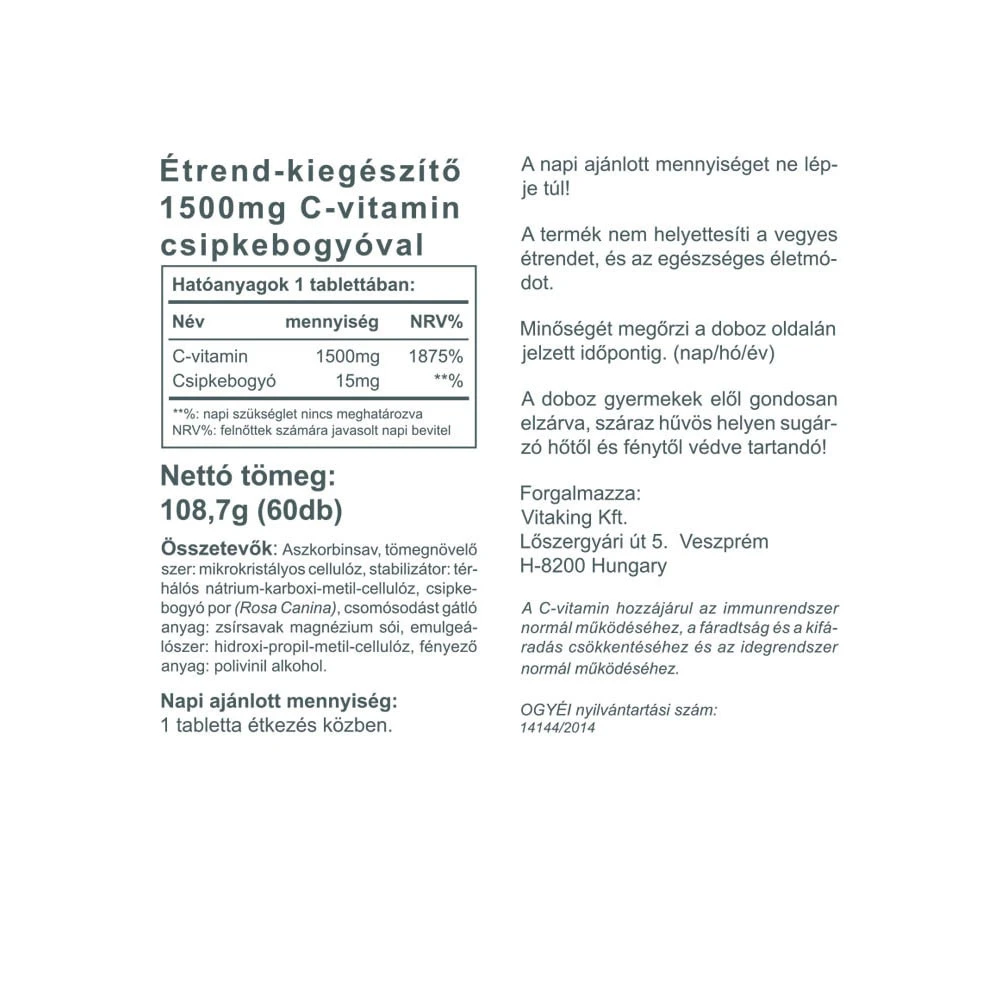 Vitaking - Vitamin C-1500 med Hyben 60 tabletter - Billede 2
