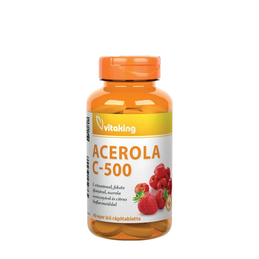 Vitaking - Vitamin C-500 Acerola Hindbær 40 Tyggetabletter, Jordbærpose