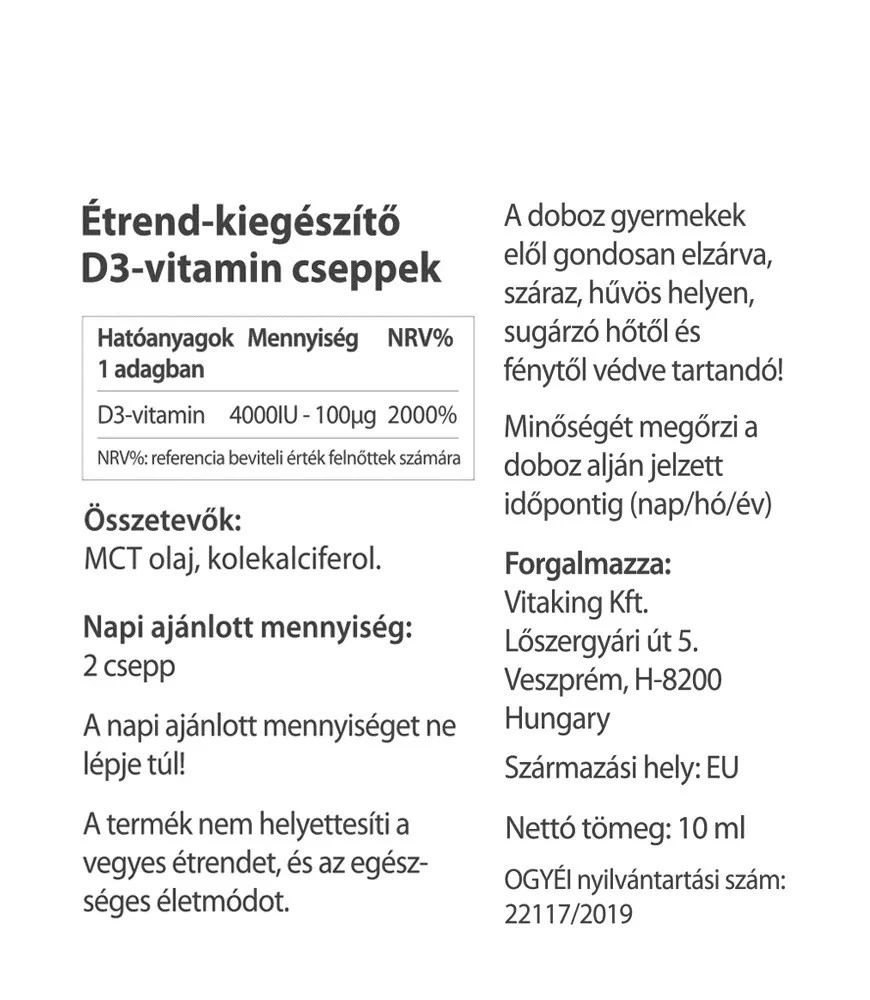 Vitaking - Vitamin D3 Dråber 10 ml - Billede 2