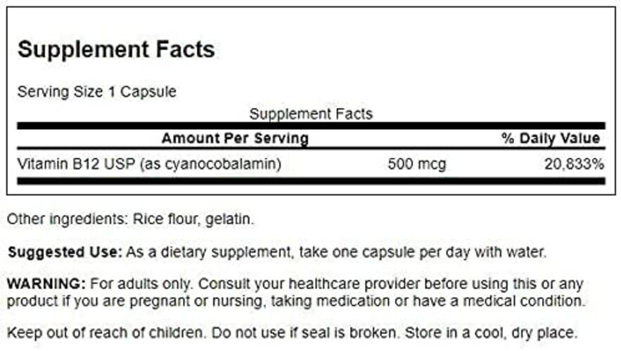 B12-vitamin, 500 mcg - 100 kapsler - Billede 3
