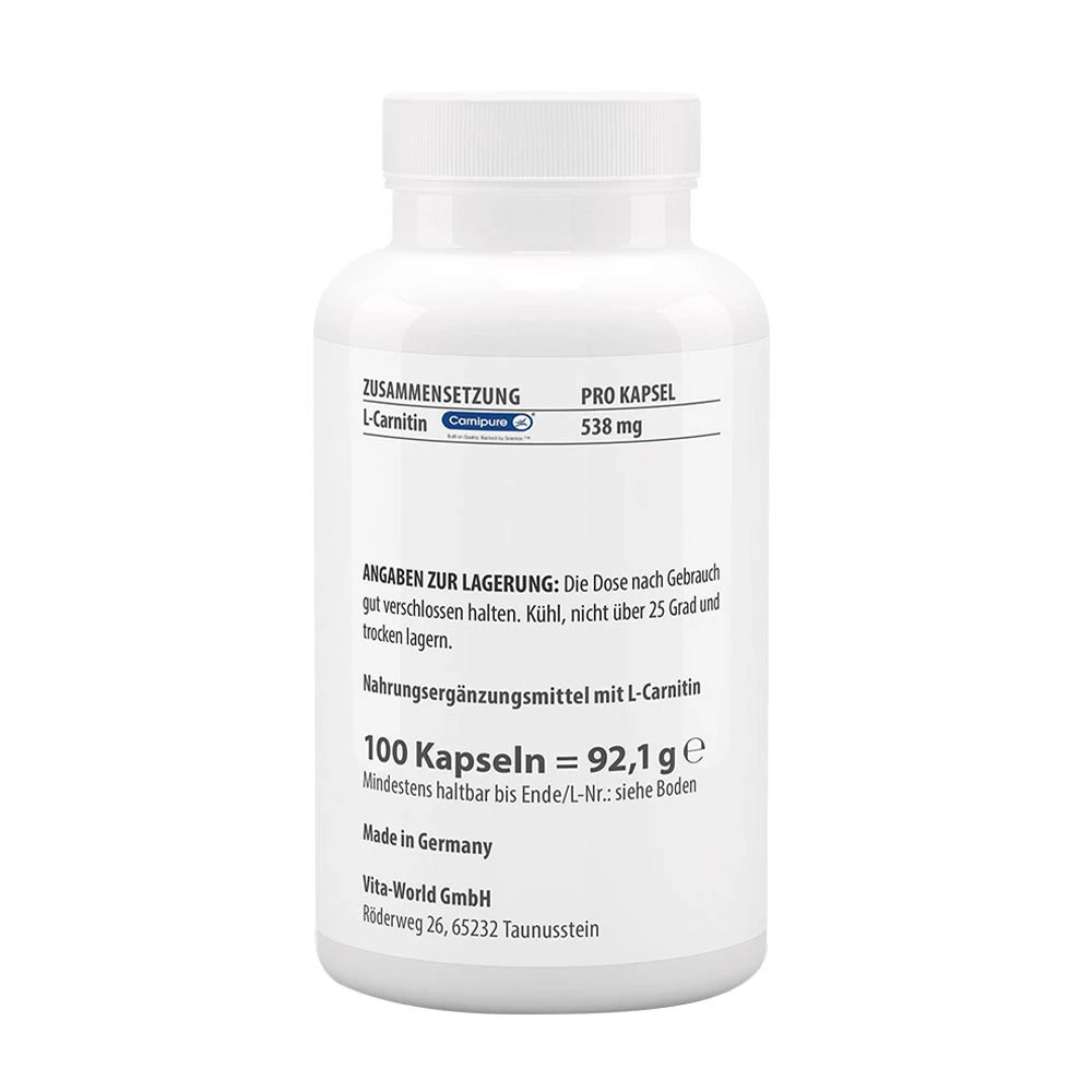 Vitaworld - L-carnitin 500 mg (100 kapsler) - Billede 2