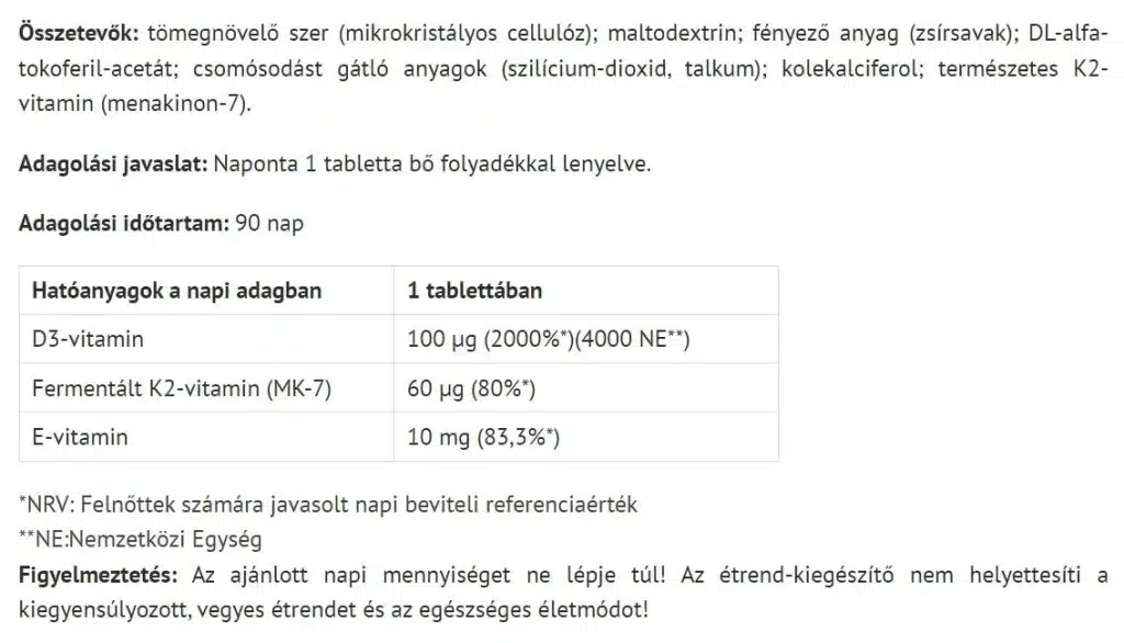 Natur Tanya - Økologisk vitamin D3 og K2 + 100 tabletter - Billede 2