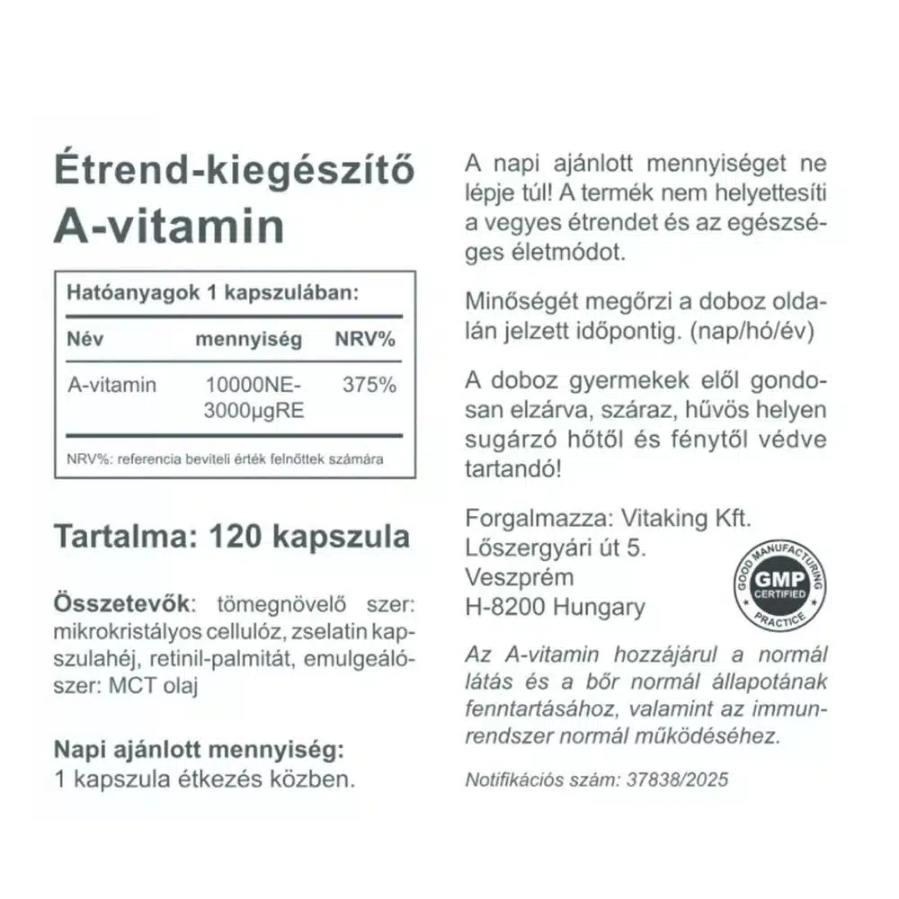 Vitaking - Vitamin A 10.000 IE, 120 kapsler - Billede 2